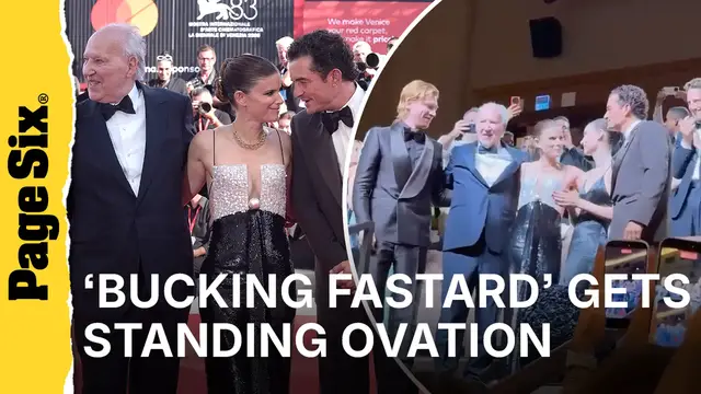 Video thumbnail for 'Group hug' for 'Bucking Fastard' cast as Herzog movie gets standing ovation in Venice