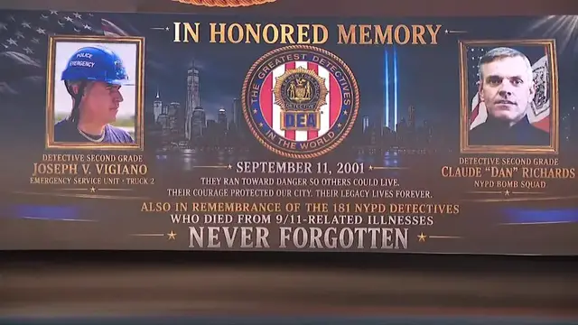 Video thumbnail for New 9/11 memorial van paying tribute to NYPD detectives who died unveiled in Hauppauge