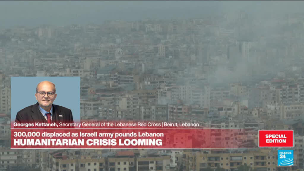 Video thumbnail for Humanitarian crisis looming: 300,000 displaced as Israeli army pounds Lebanon