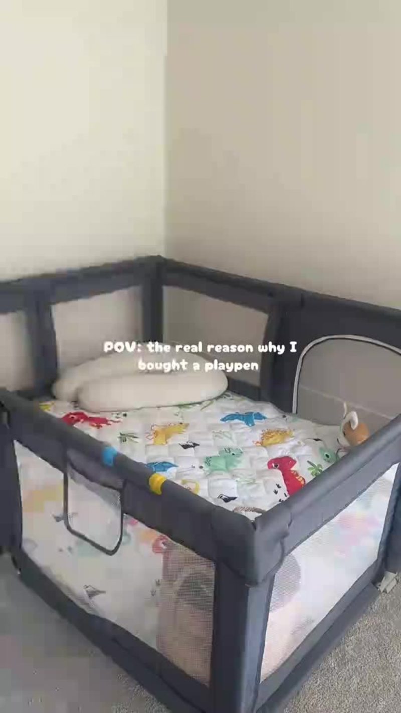 Video thumbnail for Baby Entertaining in Playpen while Mom Naps Beside