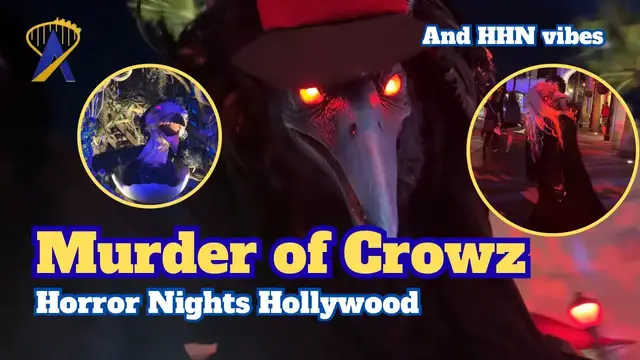 Video thumbnail for Murder of Crowz Scare Zone + HHN Night Ambiance | Halloween Horror Nights Hollywood 2026