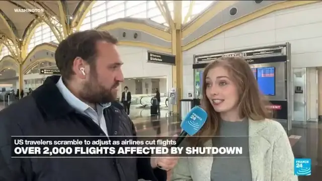 'Video thumbnail for US travellers scramble to adjust as hundreds of flights are cancelled over shutdown'