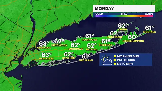 Video thumbnail for Fall weather continues into the new work week across Long Island