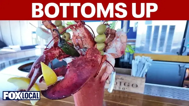 Video thumbnail for Bloody Mary served with 1.5-pound lobster at Long Island restaurant