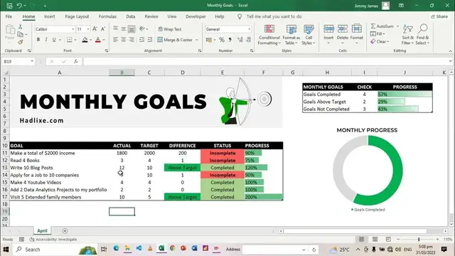 Video thumbnail for Monthly Goal Tracker in Excel