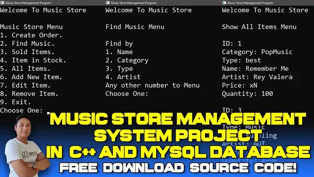Video thumbnail for Music Store Management System in C++ and MySQL with Source Code (Free Download) 2022