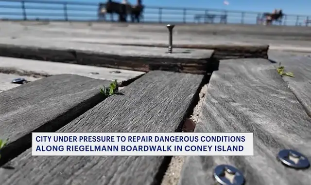 Video thumbnail for Residents, lawmaker call for immediate repairs to dangerous sections of Riegelmann Boardwalk