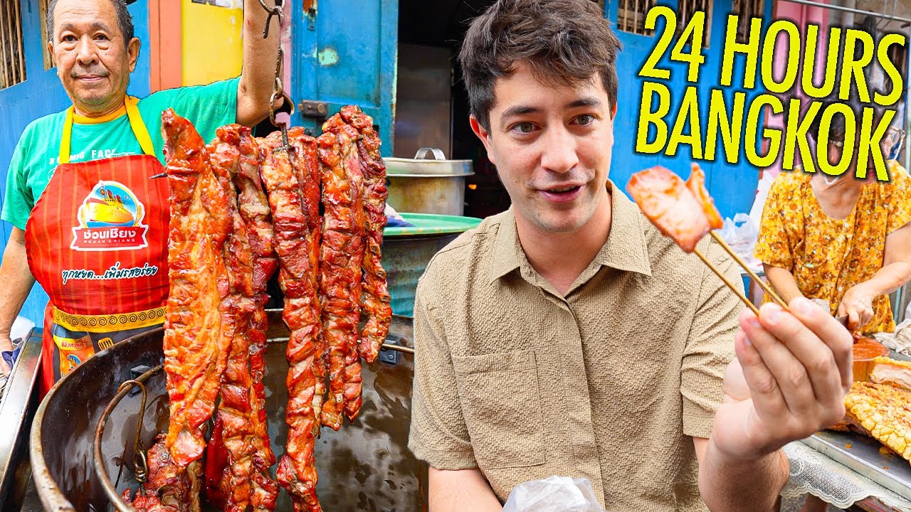 Video thumbnail for 24 Hours of BANGKOK Street Food 100 YEAR OLD Market, Candy Pork & Sriracha!!