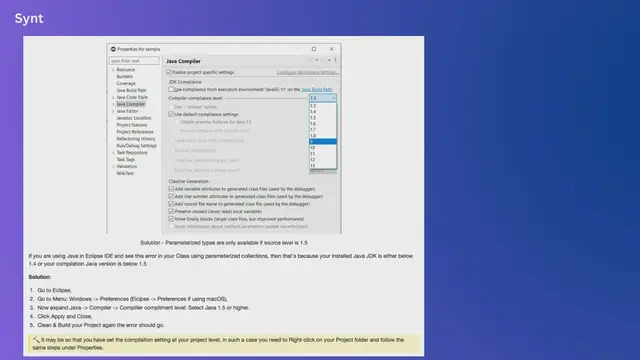 Video thumbnail for Syntax error, parameterized types are only available if source level is 1.5 or greater [Java]