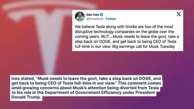 Video thumbnail for Elon Musk 'Needs To Leave' The Government And Get Back To Being CEO Of Tesla, Says Dan Ives Ahead Of Q1 Earnings