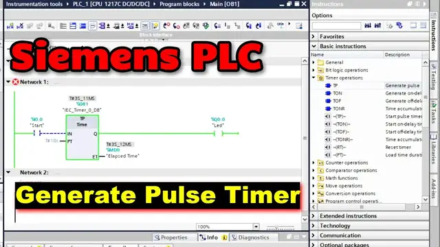 Video thumbnail for Generate Pulse Timer in PLC - TP Timer Instruction - Siemens Tia