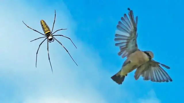 'Video thumbnail for Unlucky Bird Caught in Spider's Web'