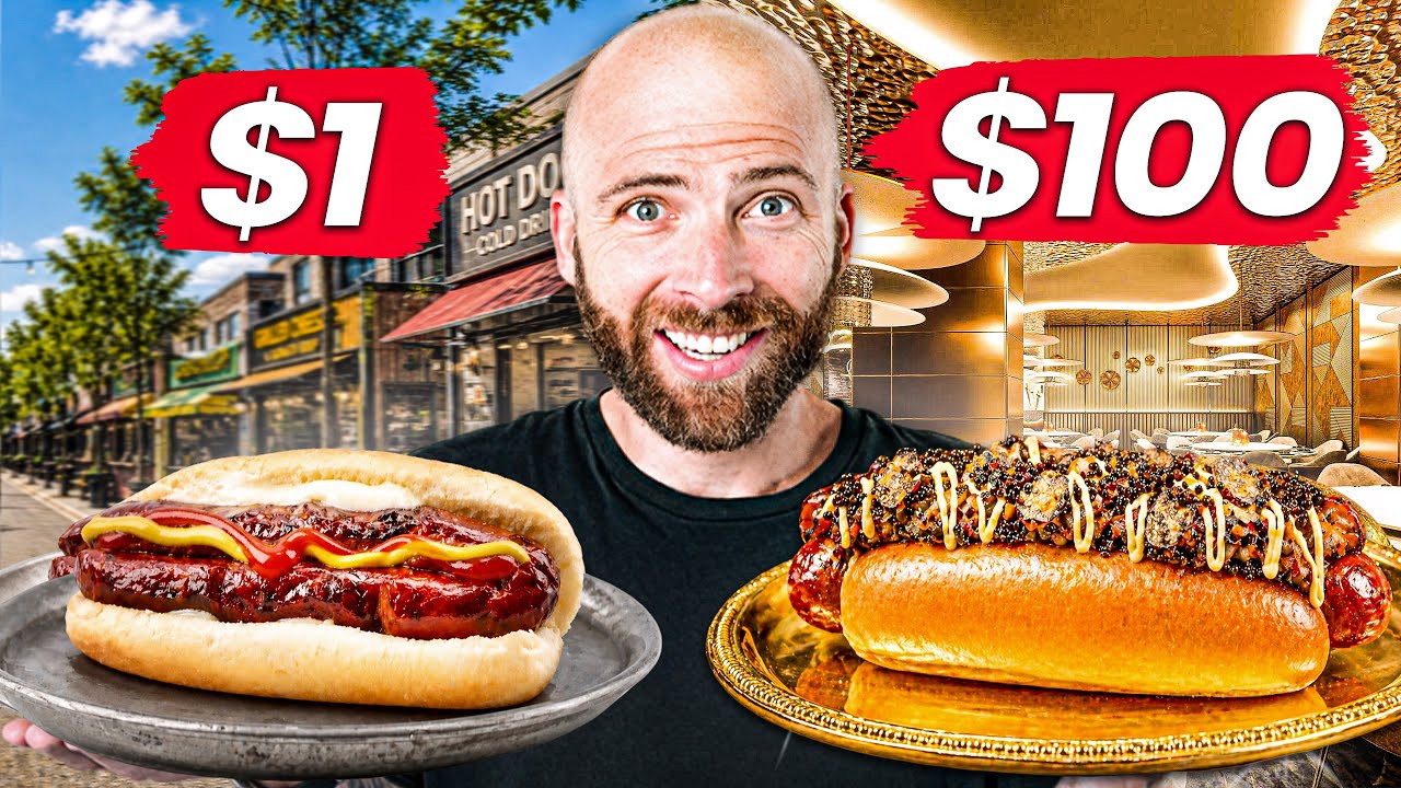 Video thumbnail for $1 vs $100 Golden Hot Dog!! Most Expensive Hot Dog in the World!!
