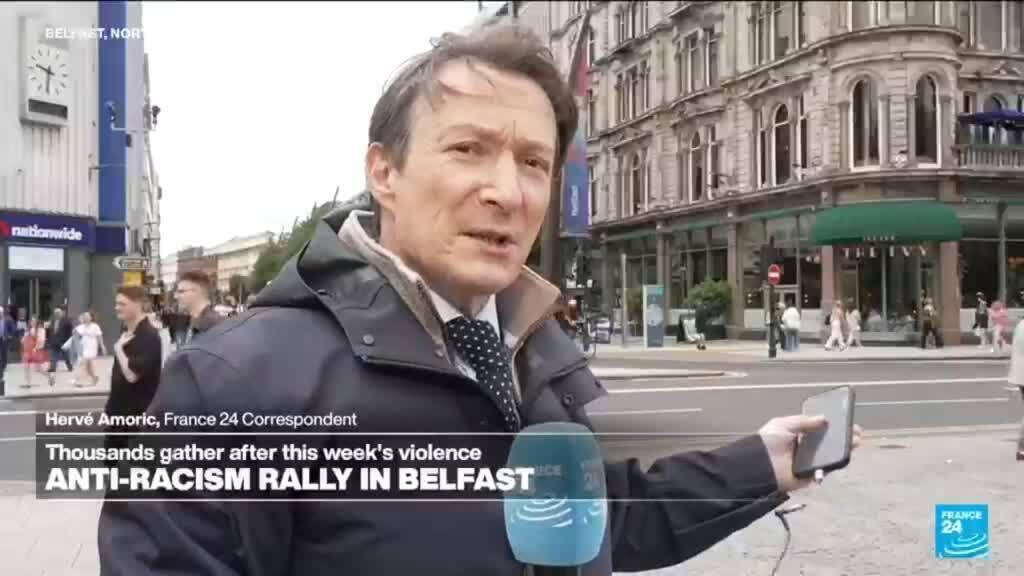 Video thumbnail for Thousands turn out for anti-racism rally after Belfast unrest