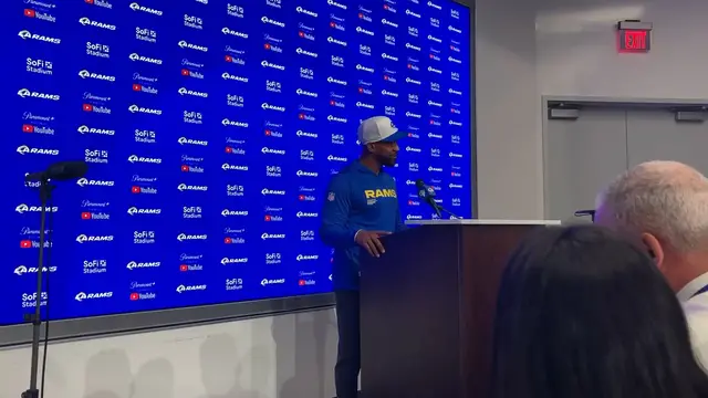'Video thumbnail for Los Angeles Rams AHC Aubrey Pleasant Remarks on O-Line, Stetson Bennett'