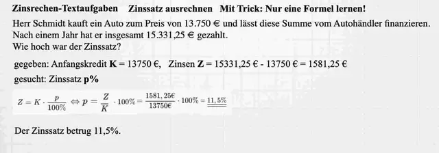 'Video thumbnail for Zinsrechnung Zinssatz Auto Textaufgabe'