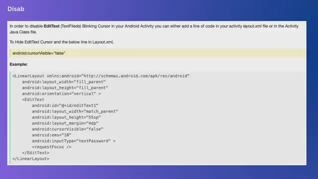 Video thumbnail for Disable EditText Cursor Android