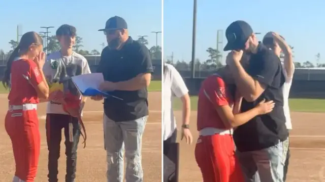 Video thumbnail for Teen Surprises Softball Coach Stepdad With Adoption Request On Senior Night