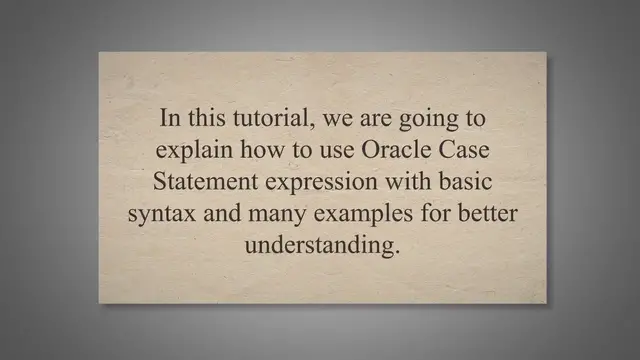 Video thumbnail for Oracle Case Statement : (Simple Case, Searched Case)