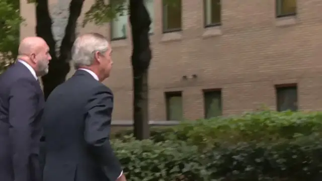 'Video thumbnail for Nigel Farage arrives at Southwark Crown Court to give evidence in asylum seeker trial'