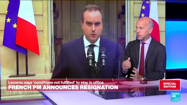 'Video thumbnail for French PM Lecornu resigns, Marine Le Pen calls for snap elections'
