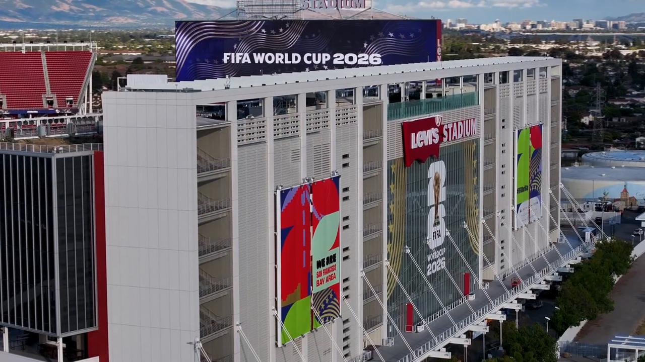 Video thumbnail for US: Drone footage captures Levi’s Stadium preparations for 2026 World Cup.