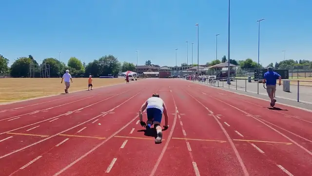 'Video thumbnail for Brit crawls 100 metres on all fours in record time'