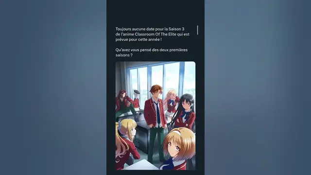 Video thumbnail for aucune date pour la Saison 3 de l’anime Classroom Of The Elite qui est prévue pour cette année !