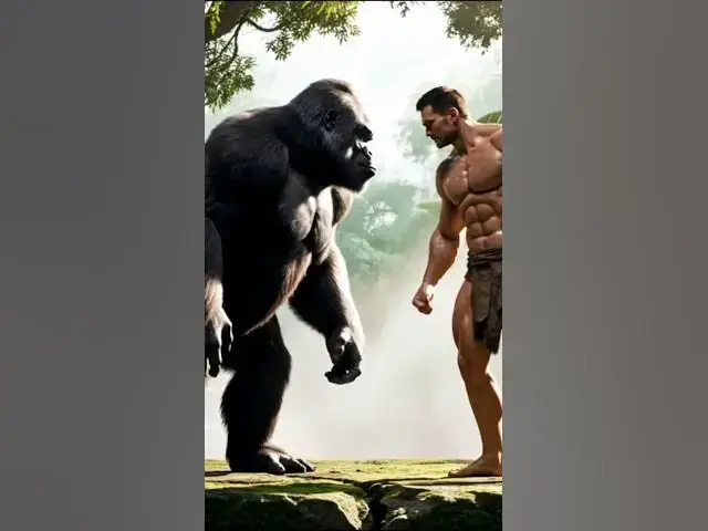 'Video thumbnail for man vs Gorilla! #ai #muscles #bigfoot #bodybuilding'