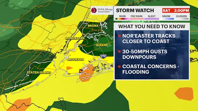Video thumbnail for STORM WATCH: Nor’easter takes aim at NYC with heavy rain and strong winds