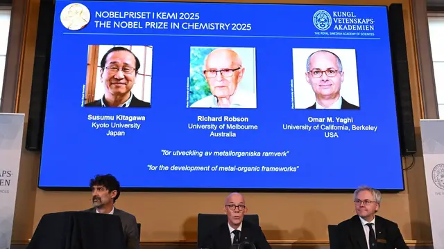 'Video thumbnail for Nobel Prize for Chemistry: 3 scientists win prize for metal-organic frameworks'