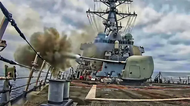 'Video thumbnail for U.S. Navy Destroyer Fires Its Weapons'