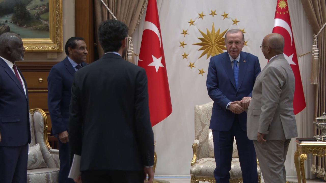 Video thumbnail for Türkiye: Turkish President Erdogan meets with Sudanese PM Idris in Ankara.