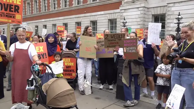 Video thumbnail for UK: Parents rally in London over rising childcare costs and parental support.