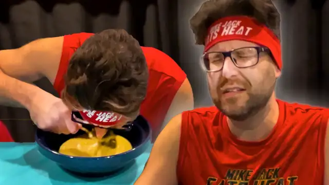 Video thumbnail for Spicy eating legend eats hot sauce for three minutes in a row