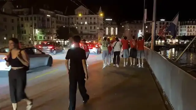 Video thumbnail for Switzerland: Swiss fans celebrate World Cup victory over Bosnia.