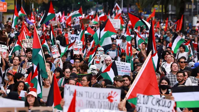 'Video thumbnail for Thousands march across Latin America, urging leaders to cut ties with Israel over Gaza war'