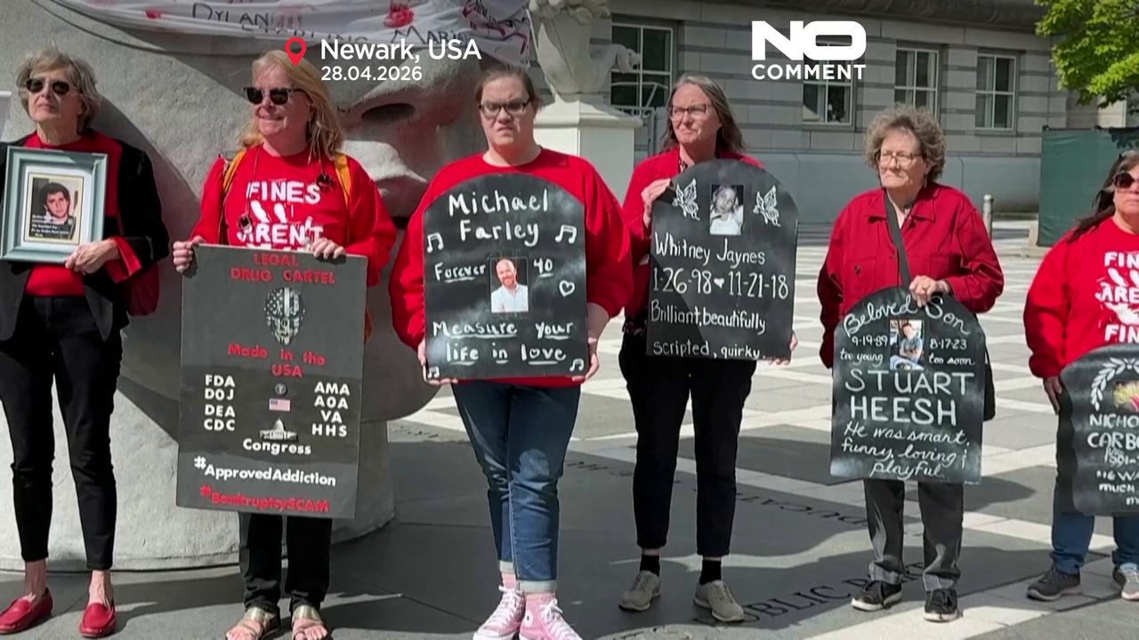 Video thumbnail for US opioid crisis: families speak out after Purdue Pharma sentencing