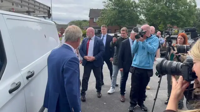 Video thumbnail for US: Voting begins in Makerfield by-election as Reform Party leader Nigel Farage casts ballot.