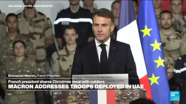 Video thumbnail for Replay: French President Macron addresses troops deployed in the United Arab Emirates