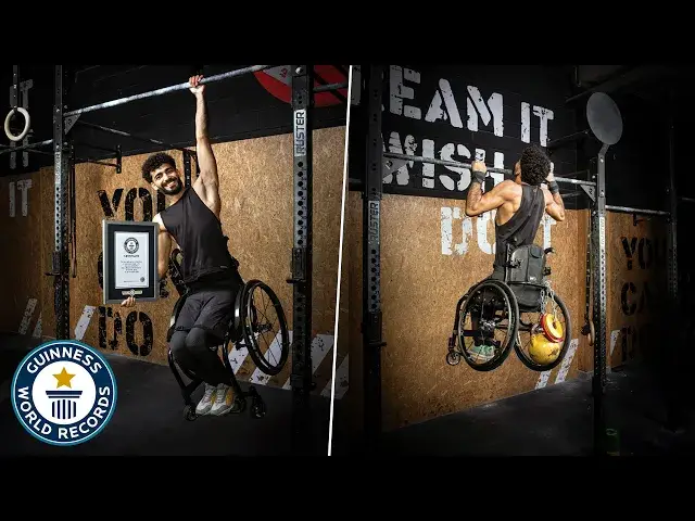 Video thumbnail for Most Pull Ups In A Wheelchair In One Minute