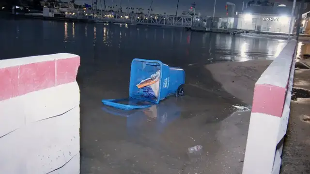Video thumbnail for US, Los Angeles: Long Beach High Tides Part 2.