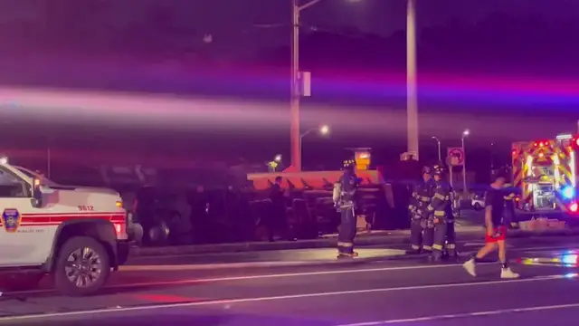 Video thumbnail for 200 gallons of gasoline believed to have spilled in Carle Place from overturned tanker