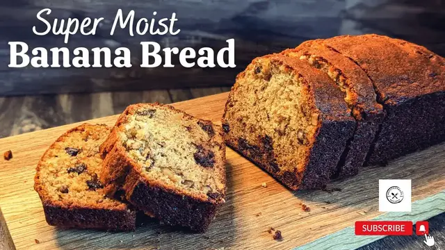 Video thumbnail for Super Moist Banana Bread Recipe - With Toasted Walnuts and Chocolate Chips