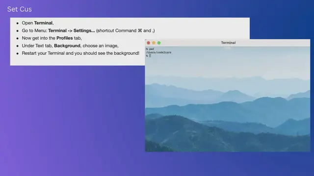 Video thumbnail for Set Custom Background Wallpaper on Mac Terminal (macOS Ventura)