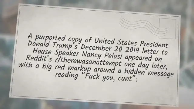 Video thumbnail for Did Donald Trump’s Letter to Nancy Pelosi Secretly Display ‘F*** You, C***’?