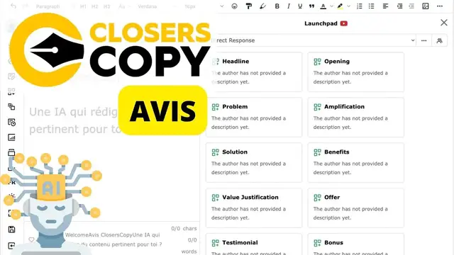Video thumbnail for ClosersCopy Avis : IA de rédaction WEB en accès illimité - Valable ?
