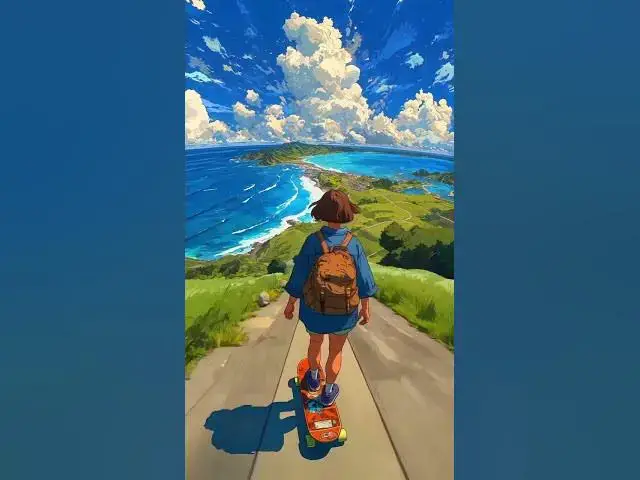 Video thumbnail for "Skateboard Journey 🌅 | Anime Aesthetic View 🛹💙 | Viral Short Video 2025"