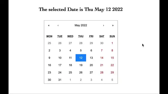 'Video thumbnail for React JS calendar with date selector'