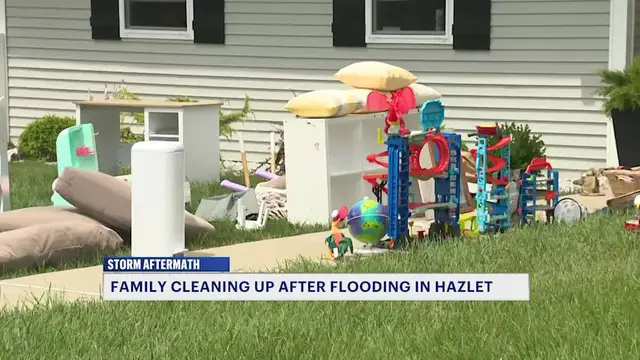 Video thumbnail for Hazlet families begin recovering from torrential rain and flooding